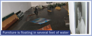 Furniture is floating in several feet of water